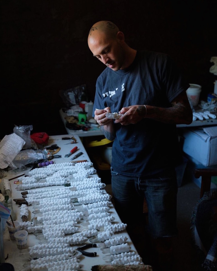Lucien Shapiro working in his Mt. Shasta studio, photo by Shaun Roberts