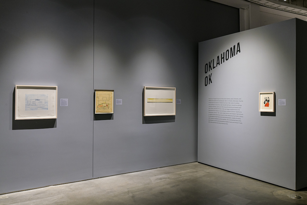 Installation view of Ed Ruscha: OKLA. © Ed Ruscha. Photo by Trayson Conner.