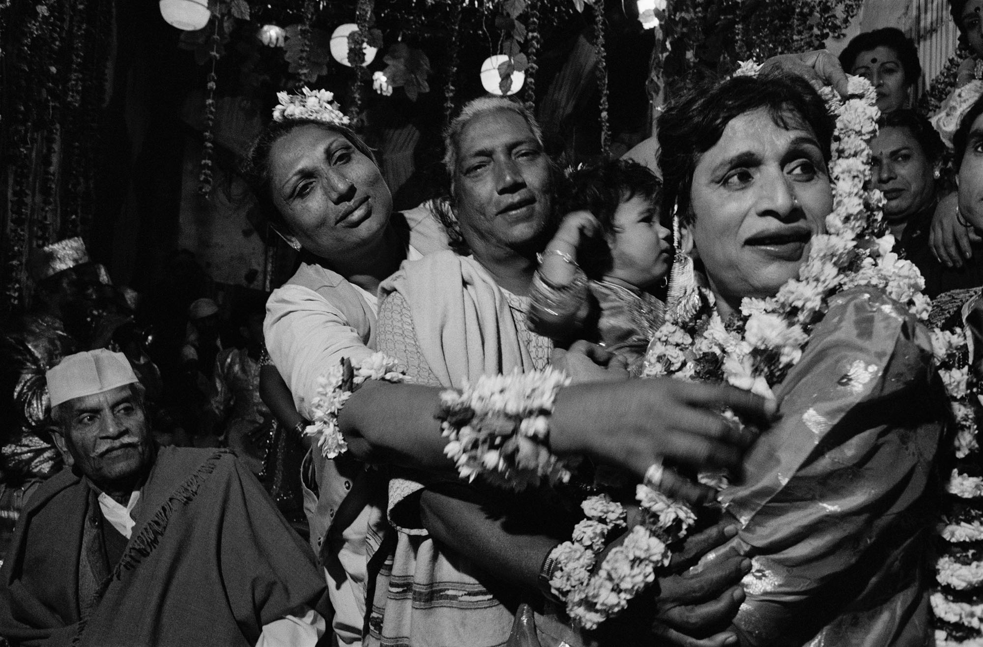 Dayanita Singh, On his arrival each eunuch was greeted by me with garland of jasmine flowers. Ayesha’s first birthday, 1990, from the series The Third Sex Portfolio, 1989–1999 © Dayanita Singh