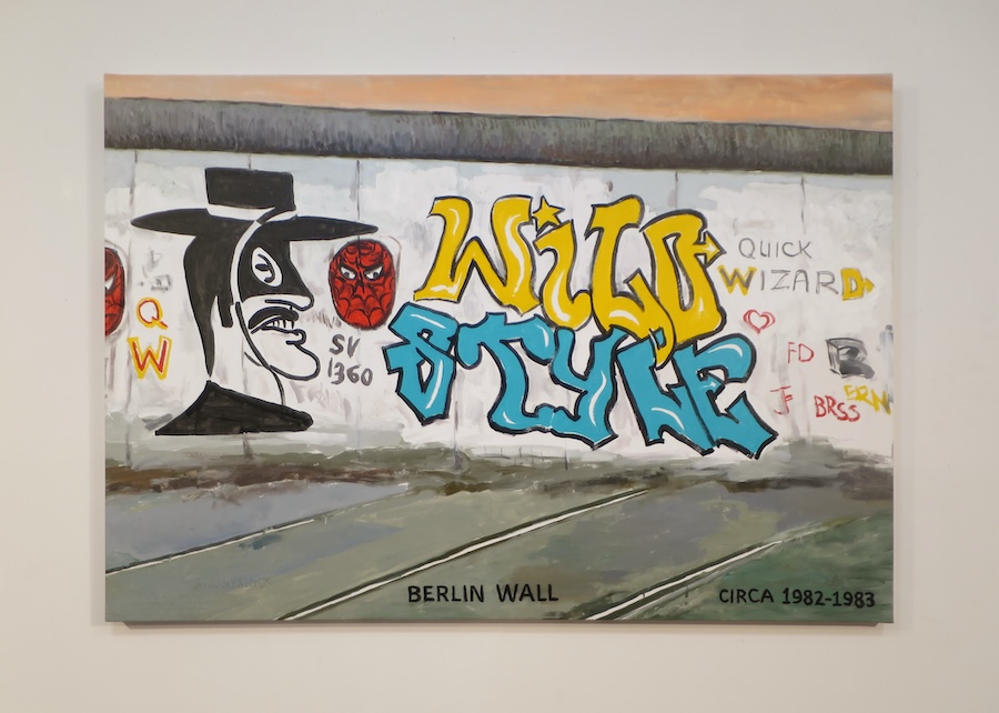 Charlie Ahearn, Wild Style on Berlin Wall, 2023  Acrylic on canvas  42 x 60 inches  Photo by Charlie Ahearn.  Courtesy of the artist and Jeffrey Deitch, New York.