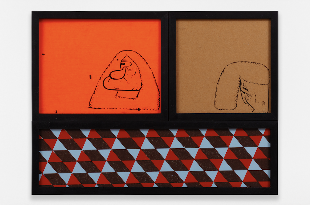 Untitled, 2023 Gouache and screenprint on paper in artist frame; 3 elements // Image courtesy of artist and Perrotin. 