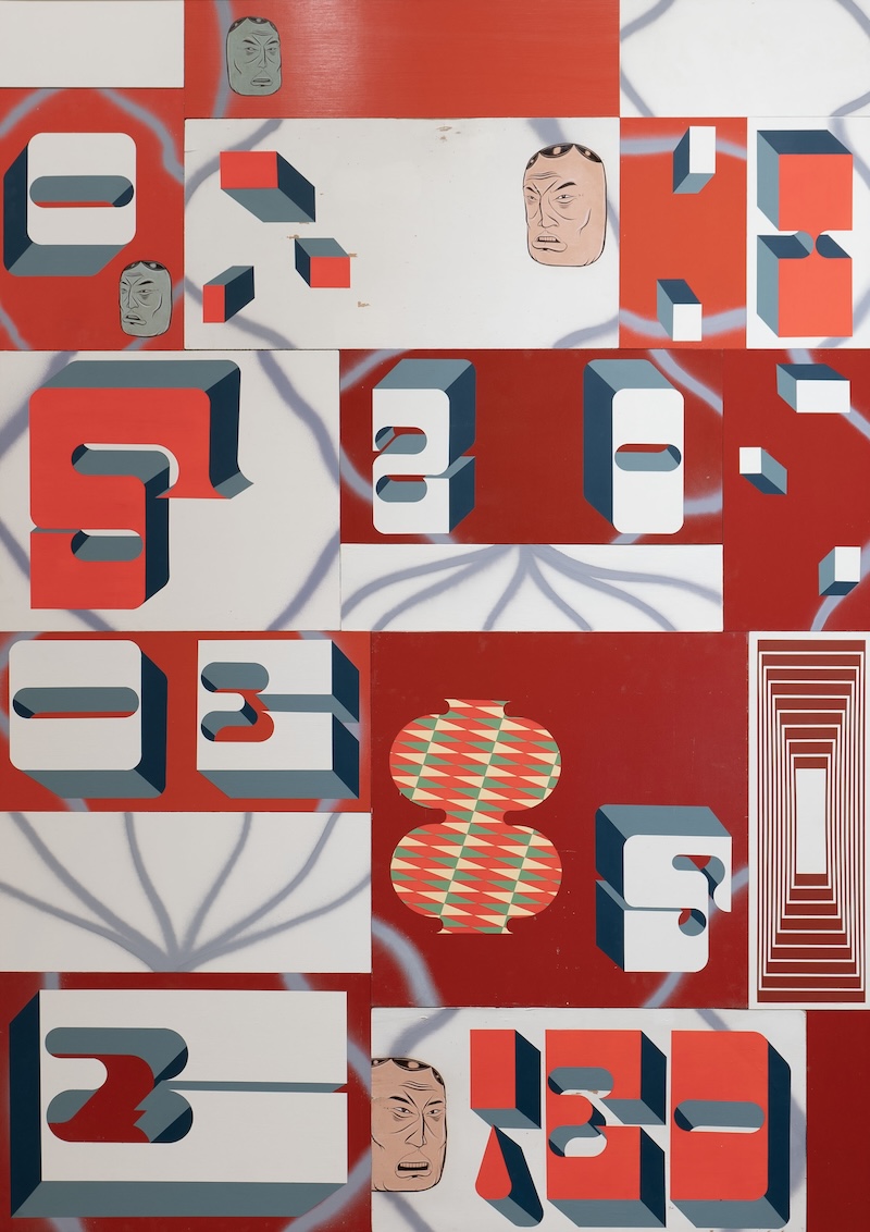 Barry McGee, OE, 2024, acrylic on panel, 77 7/8 x 55 1/2 inches // Image courtesy of Berggruen Gallery  and the artist