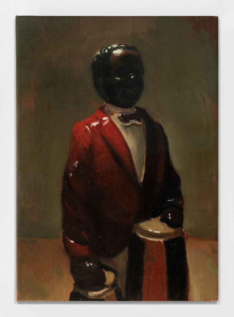 “Drummer,” 2024 Oil on linen 14 ¹⁄₂" x 10 ¹⁄₄" x ⁵⁄₈" [HxWxD] (36.83 x 26.04 x 1.6 cm) Inventory #REG1001 Courtesy of the artist and Vielmetter Los Angeles Photo credit: Zachary Balber