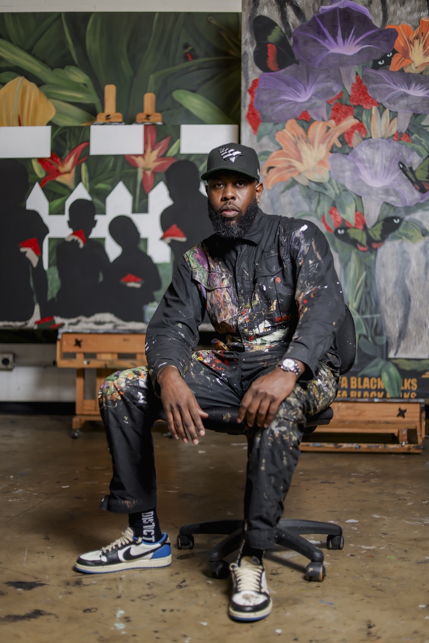 Jammie Holmes in his Dallas studio, 2024. Photo Daisy Avalos, courtesy of the gallery