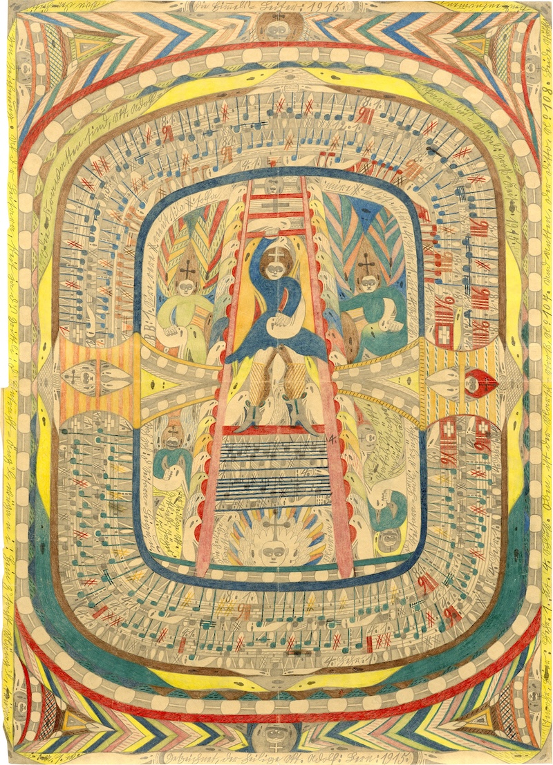 Adolf Wölfli, Die Himmels Leiter, 1915. Graphite and color pencil on paper, 39 1/4 x 28 1/4 inches (99.7 x 71.7 cm)