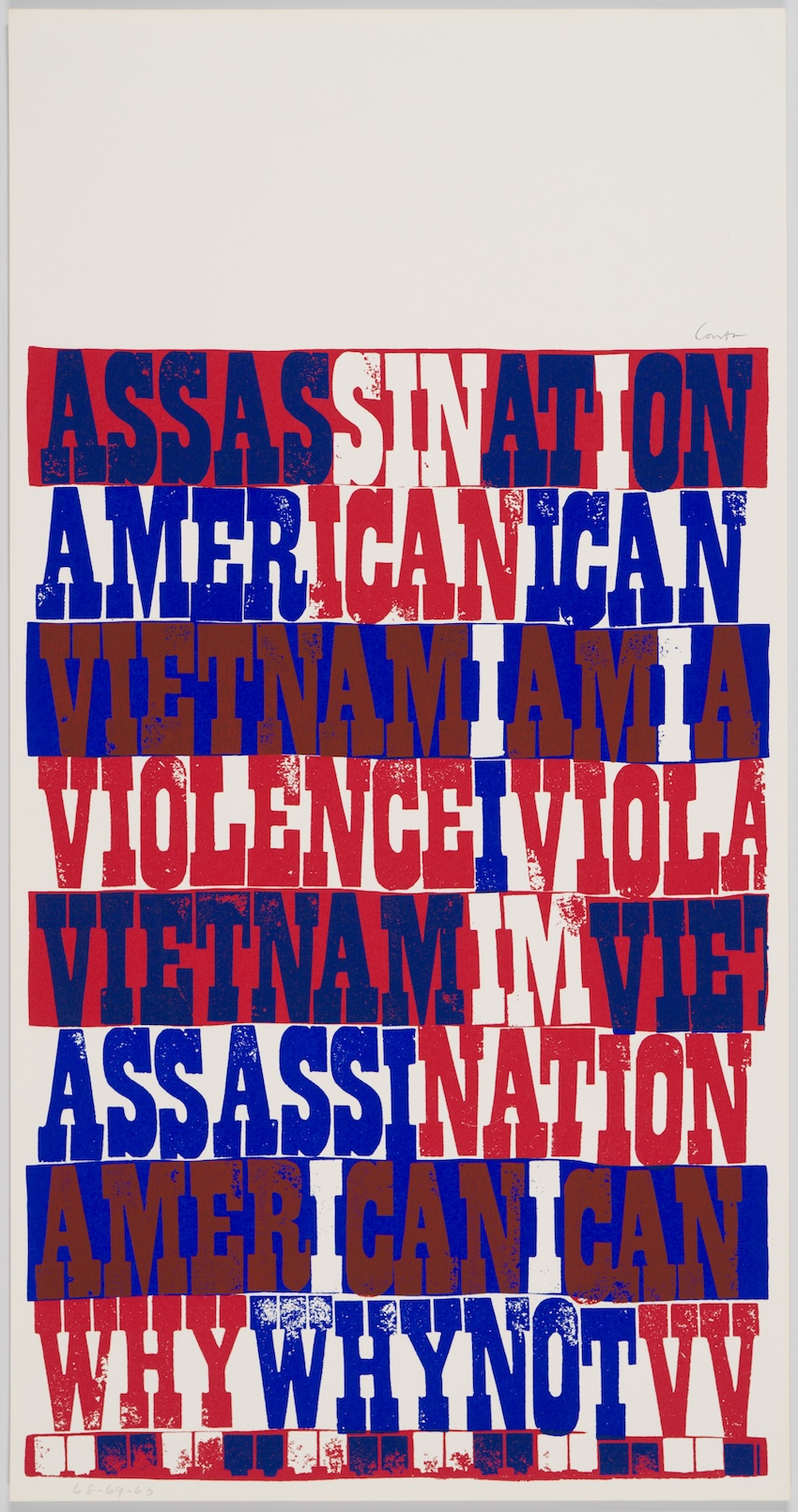 american sampler, from the heroes & sheroes series, 1968-69, serigraph, 22½ x 11½ in., image courtesy of Corita Art Center, Los Angeles, corita.org 
