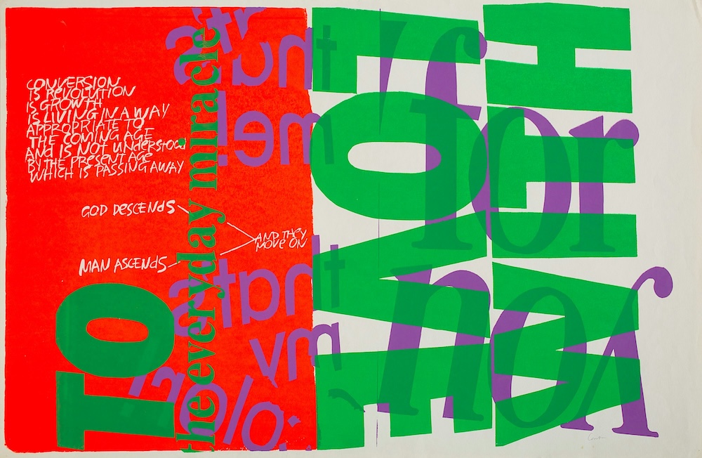 with love to the everyday miracle, 1967, serigraph, 23 x 35 in., image courtesy of Corita Art Center, Los Angeles, corita.org 