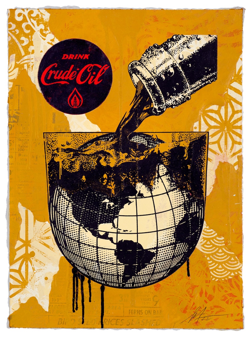 Drink Crude Cup (Cream Earth/Yellow Background), 2022 Mixed Media (Stencil, Silkscreen, and Collage) on Paper 20 1/4 x 15 1/4 in. (51.4 x 38.7 cm)