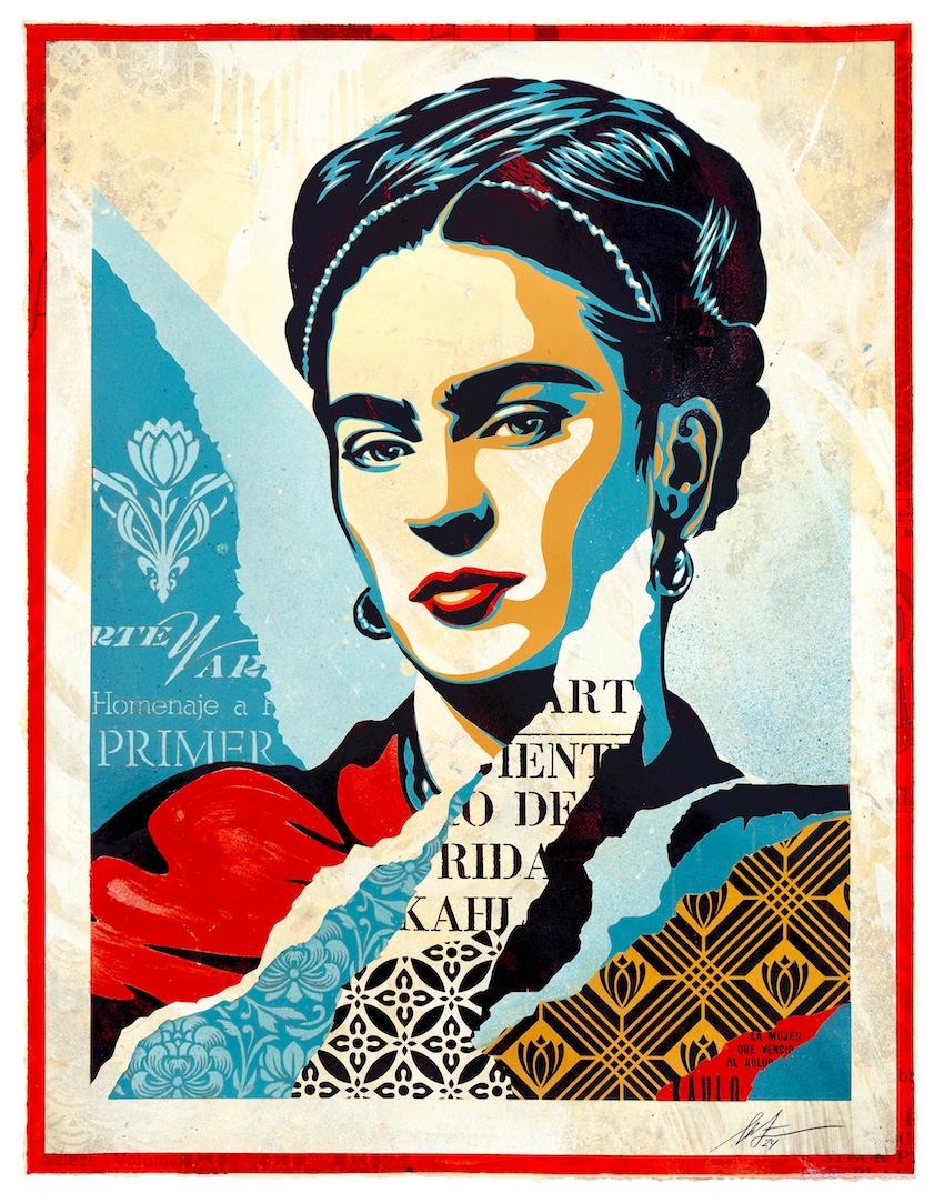The Woman Who Defeated Pain (Frida Kahlo), 2024 Mixed Media (Stencil, Silkscreen, and Collage) on Paper 31 1/4 x 24 1/4 in. (79.4 x 61.6 cm)