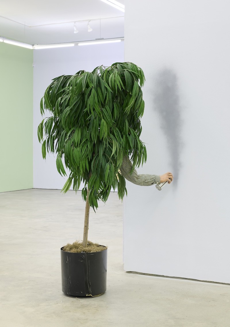 Barry McGee, Tagger Tree, 2008, artificial plant, mannequin, mechanical parts, mixed media 72 x 36 x 36 inches (sculpture),  183 x 91 x 91 cm.