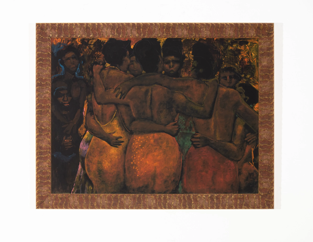 Dance Hall #2, mid 1990s Oil, oil marker, and china marker on masonite 30 1/4 x 40 inches