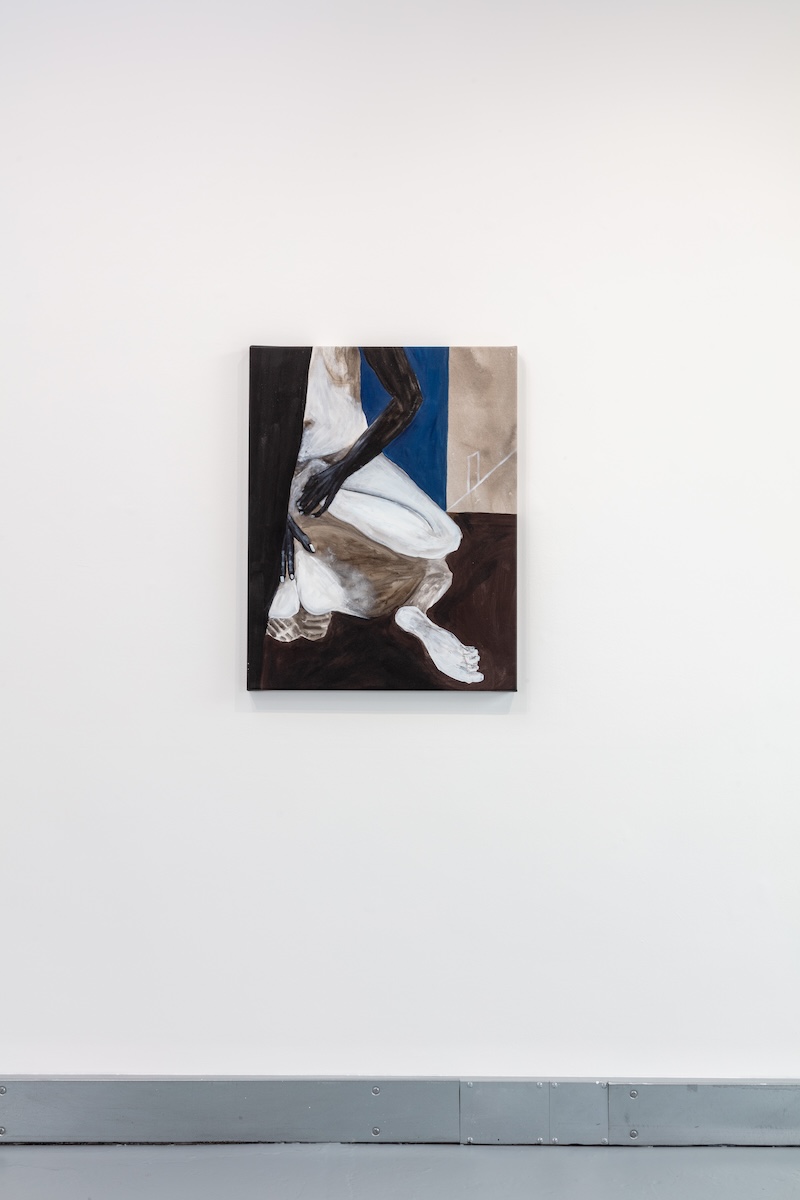 Shadi Al-Atallah, TIME CRUSHED ITSELF AROUND YOU, 2025. Acrylic, charcoal, ink and chinagraph pencil, 90 x 70.5 x 4 cm. Photograph: Richard Ivey. Courtesy of the Artist and Elizabeth Xi Bauer, London.