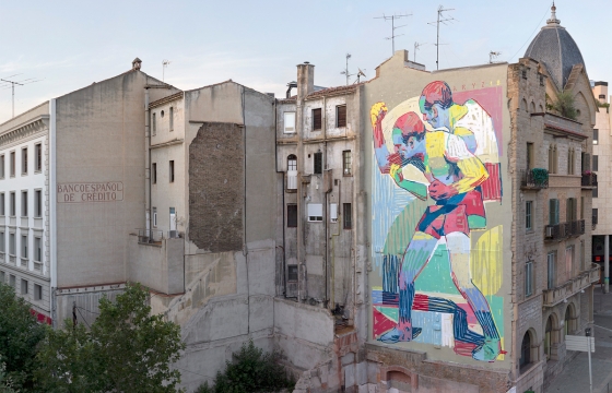 Aryz Paints A Large Drawing-Like Mural in Manresa, Catalunya