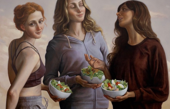 Pablo Barba Paints "women laughing salad." All in that Order